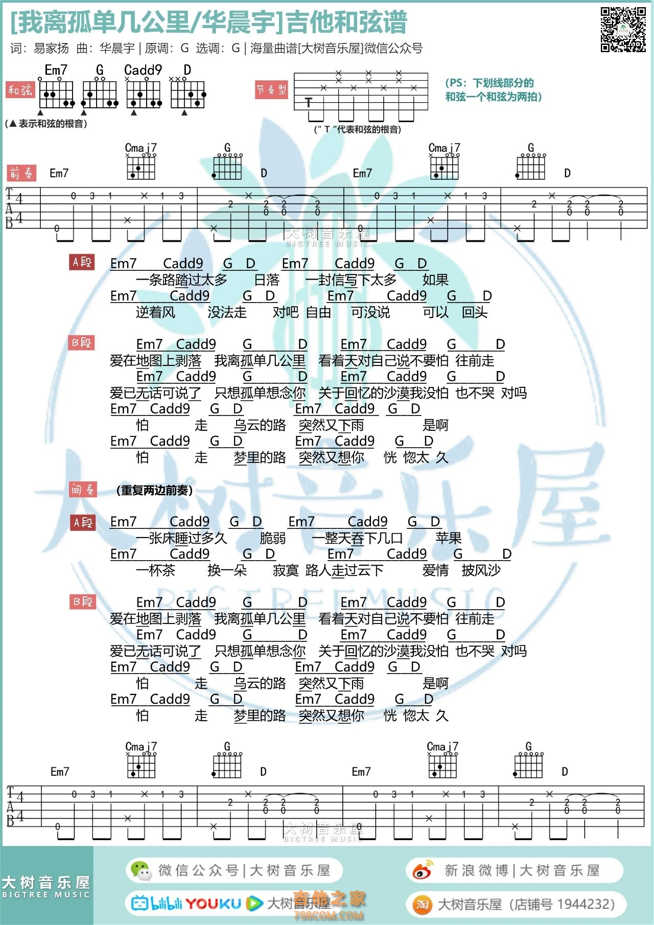 两千公里吉他谱_毕然_E调弹唱62%专辑版 - 吉他世界