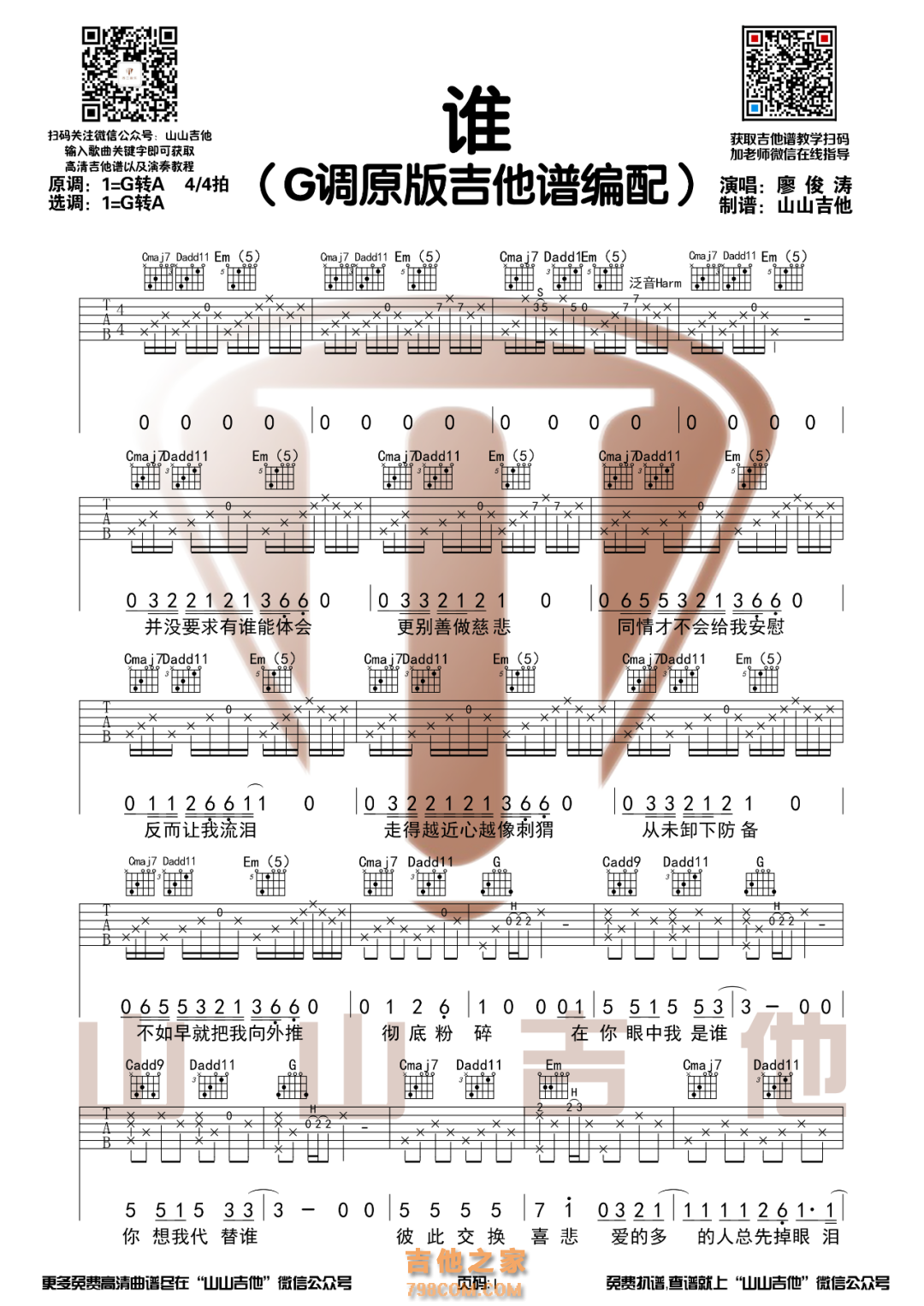 廖俊涛的《这个人》谱子带扫弦节奏吉他谱 - F编配 - 变调夹Capo=0 - 中级六线谱 - 易谱库