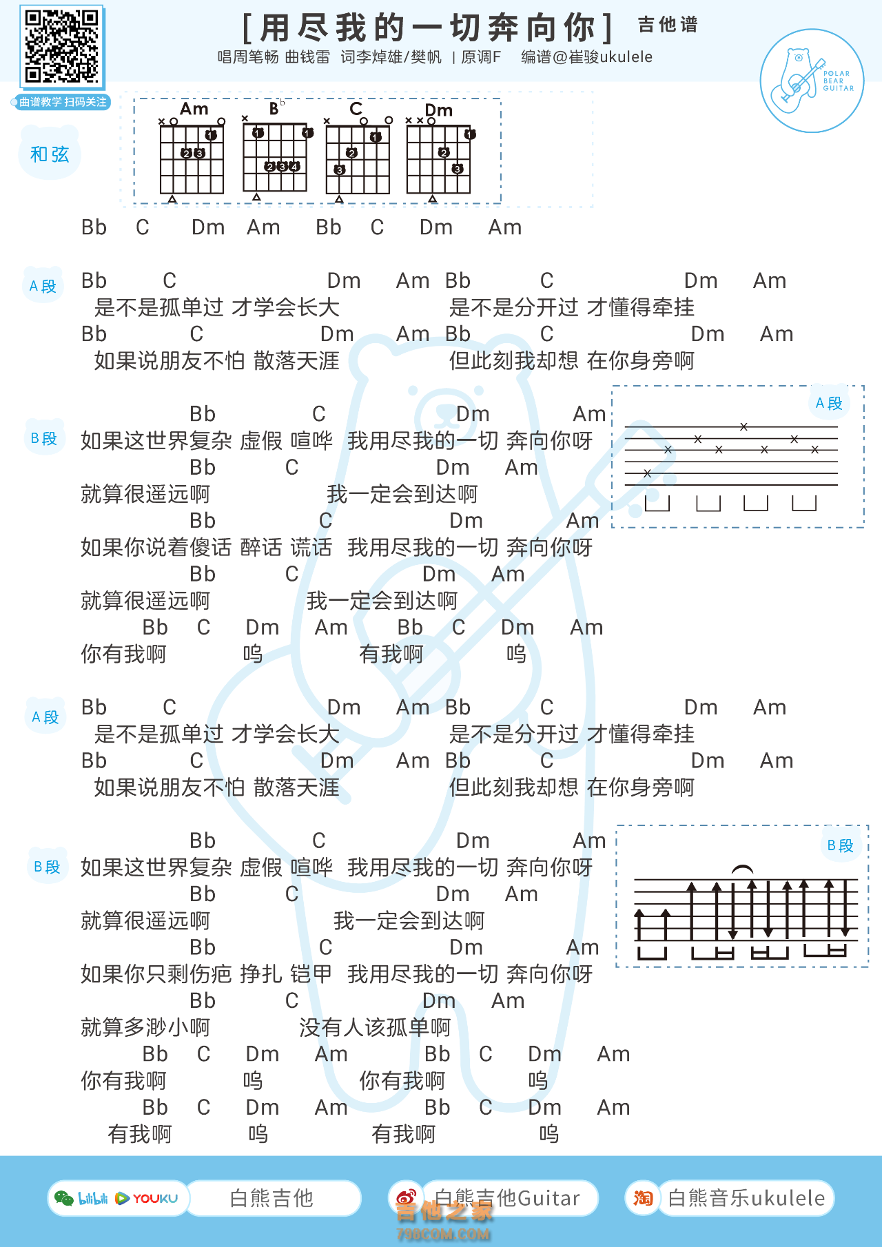 周笔畅 最美的期待吉他谱 C调超原版编配【高清弹唱谱】_音伴