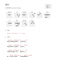 爱你吉他谱A调和弦版 陈芳语