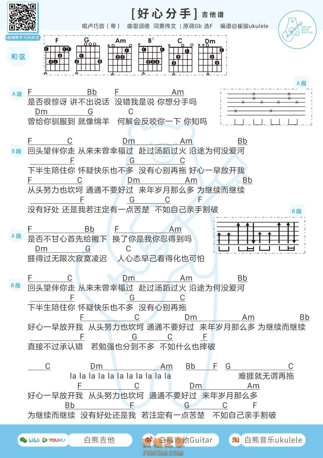 好心分手吉他谱 - 卢巧音/王力宏 - C调吉他弹唱谱 - 琴谱网