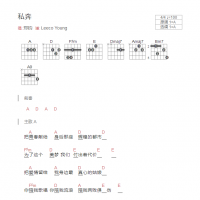 私奔吉他谱A调和弦版 郑钧