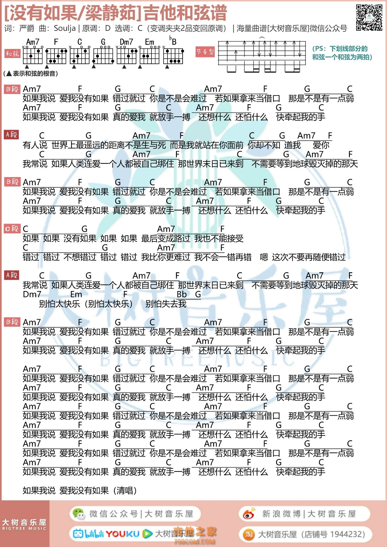 慢冷简单C调吉他谱高清版_梁静茹简易弹唱版和弦谱_女生新手入门国语版六线谱 - 吉他简谱