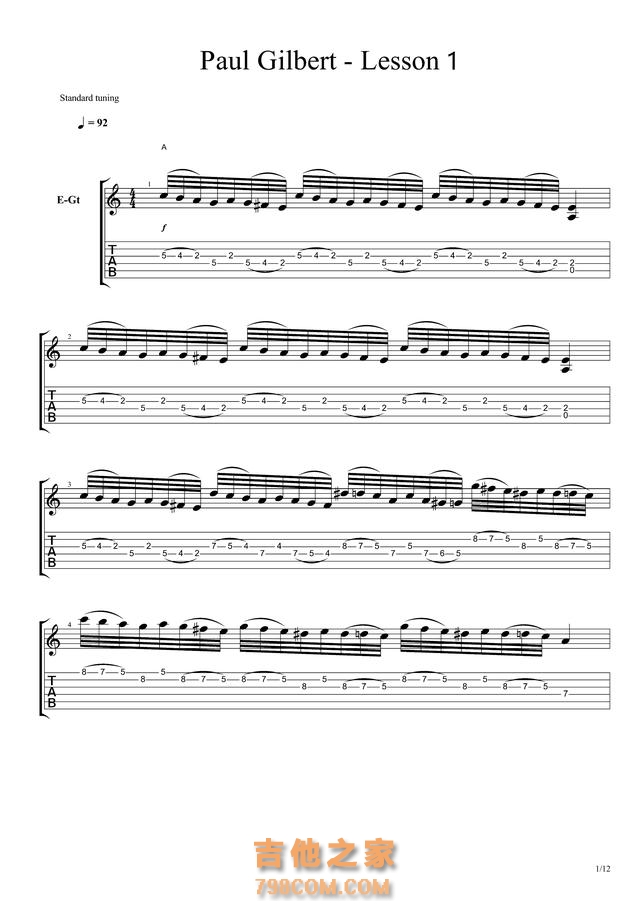 Paul Gilbert《Lesson1》吉他谱