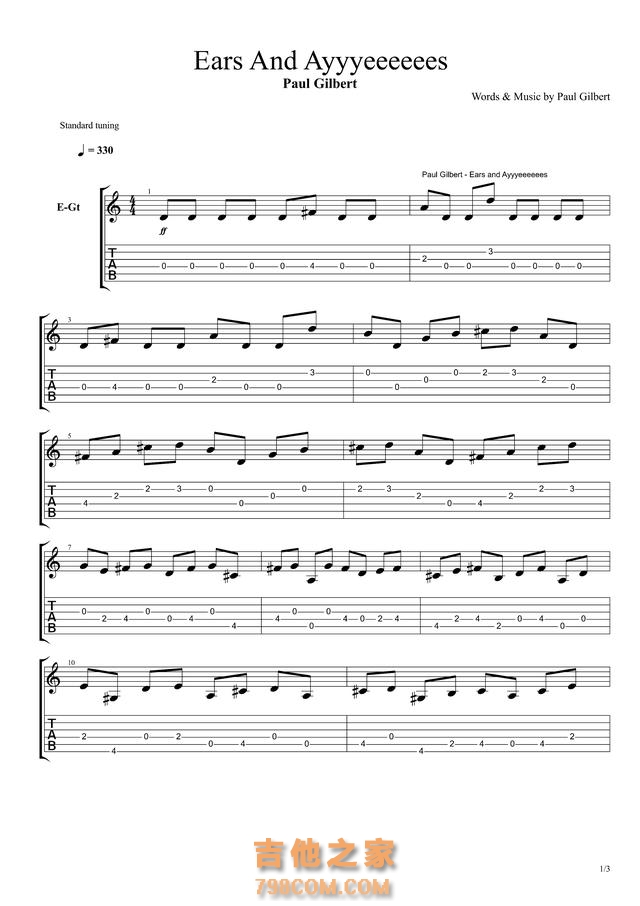 Paul Gilbert《Ears And Ayyyeeeeees》吉他谱