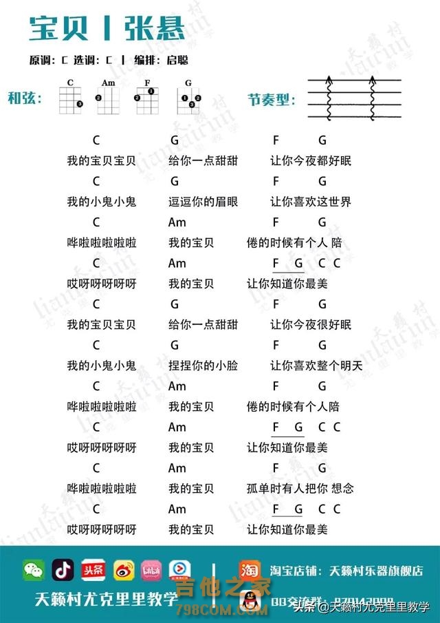 尤克里里初学者曲谱——四大和弦琶音练习曲