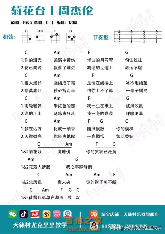 尤克里里初学者曲谱——四大和弦琶音练习曲