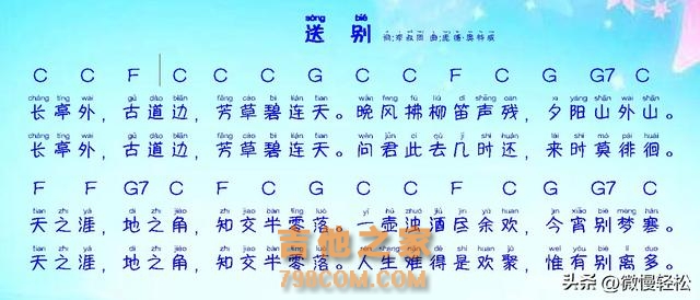 慢牛乐理曲谱——《送别》吉他弹唱C调和弦图示