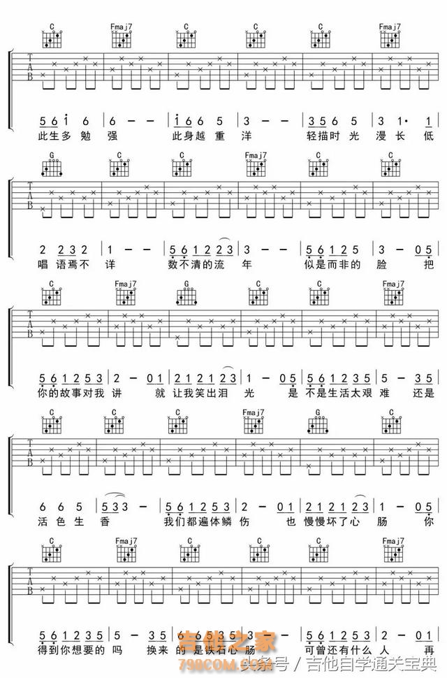 吉他谱分享 | 朴树《清白之年》