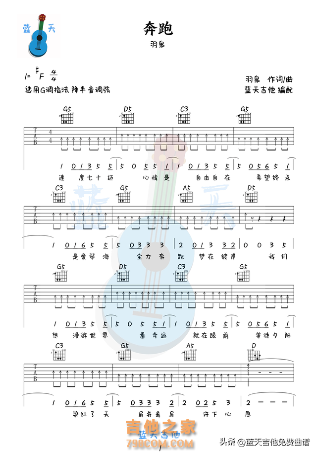 《奔跑》吉他谱免费分享,羽泉熬夜爆肝制作