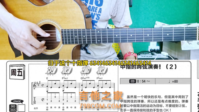 右手中指跨弦弹奏（2）#民谣吉他教学