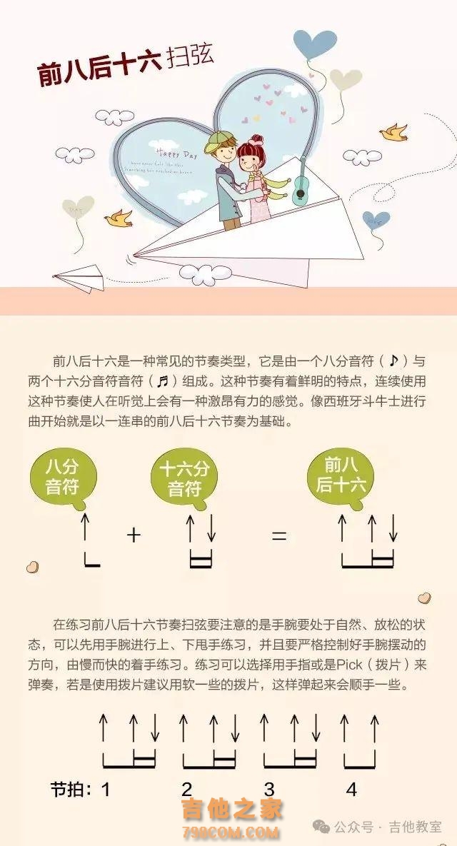 吉他前八后十六扫弦的练习(附歌曲吉他谱)